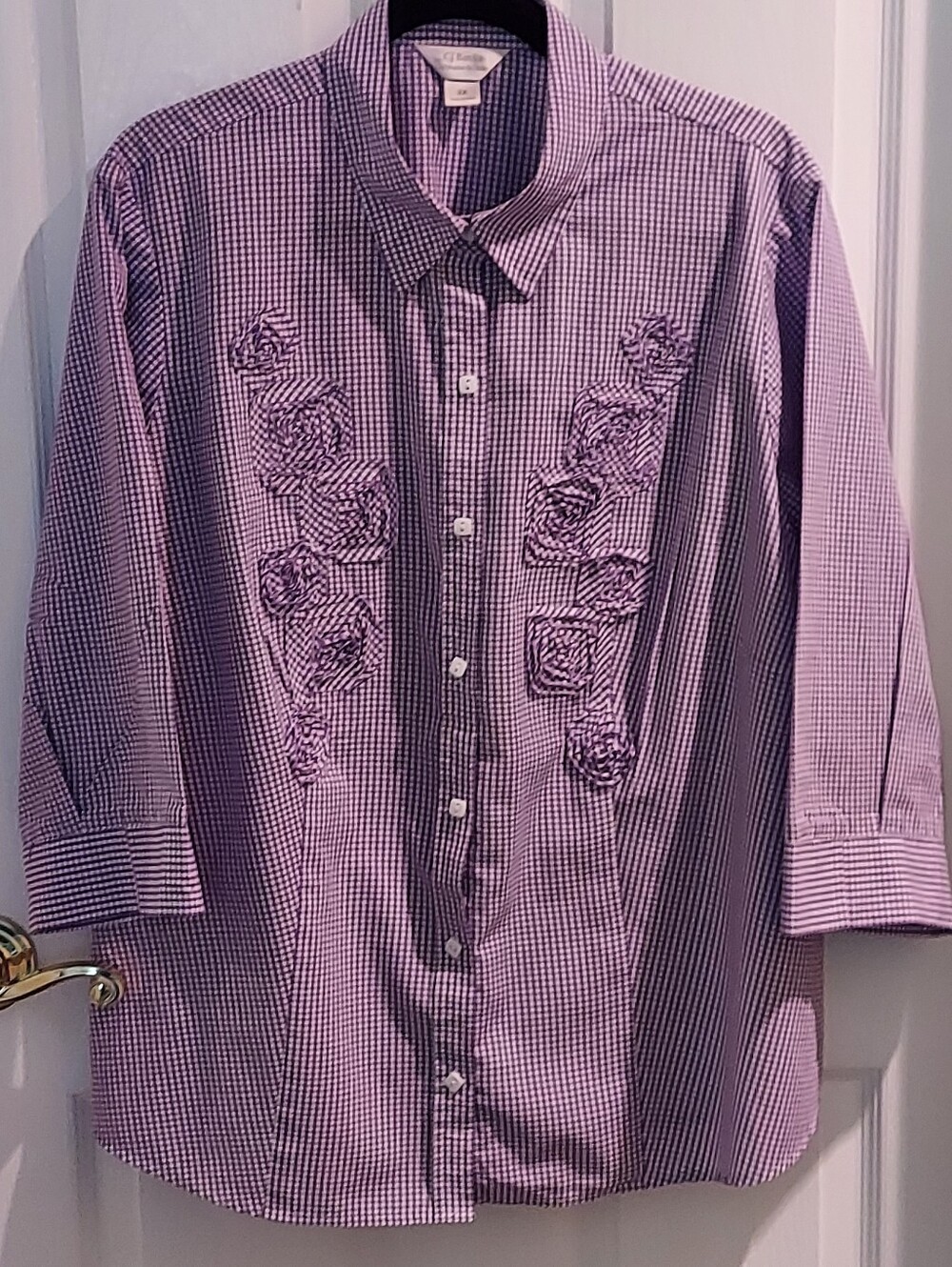 C J Banks Purple Gingham Checked Blouse